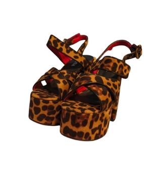 Leopard Print Platform Sandals - Women